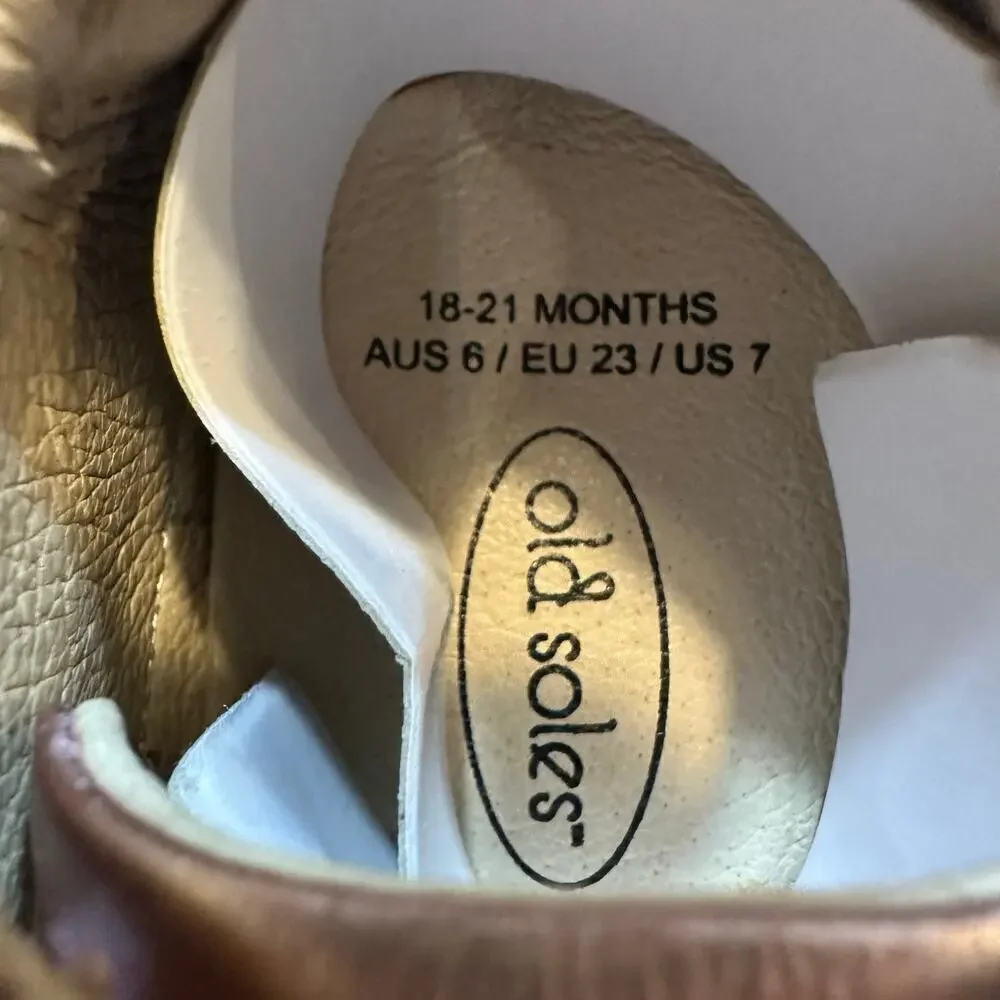 New Old Soles Soft Leather Baby Shoes sz 23 (US 7 infant) Frost Pink